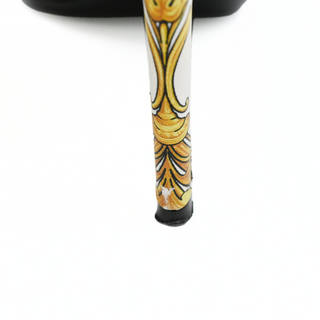 Yellow & White Baroque Print Leather Mules