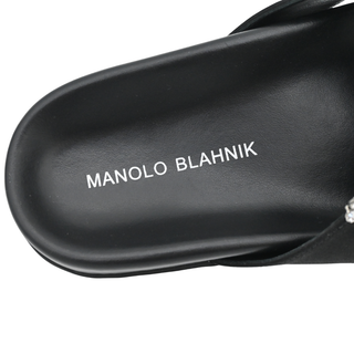 MANOLO BLAHNIK | Chilanghi Black Satin Jewel Buckle Flat Mules