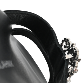 Chilanghi Black Satin Jewel Buckle Flat Mules