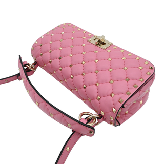 Candy Rose Leather Quilted Rockstud Spike Shoulder Bag