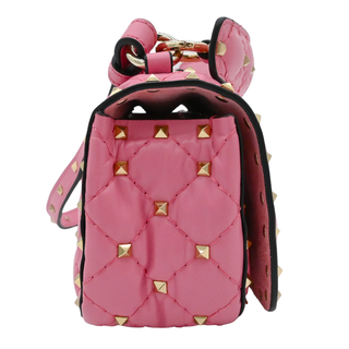 Candy Rose Leather Quilted Rockstud Spike Shoulder Bag
