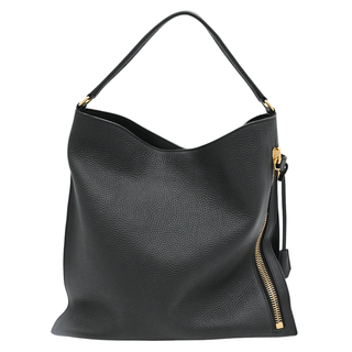Black Leather Alix Zip Lock Shoulder Bag