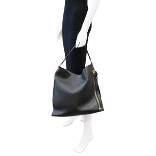 Black Leather Alix Zip Lock Shoulder Bag