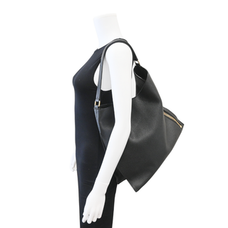 Black Leather Alix Zip Lock Shoulder Bag