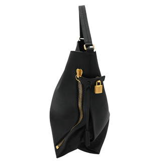 Black Leather Alix Zip Lock Shoulder Bag