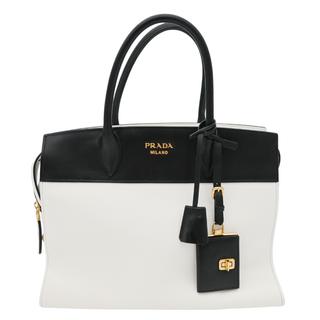 Black & White Saffiano Leather Esplanade Satchel Bag