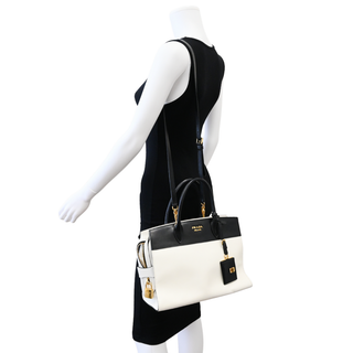 Black & White Saffiano Leather Esplanade Satchel Bag