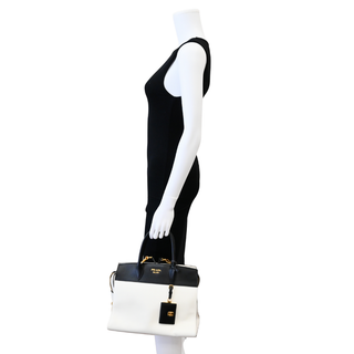 Black & White Saffiano Leather Esplanade Satchel Bag