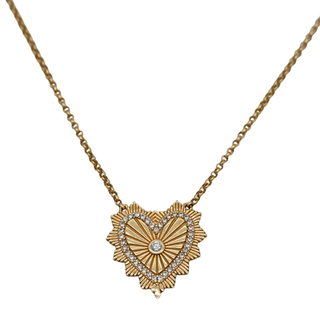 14K Gold Diamond Fluted Heart Necklace