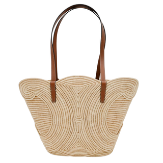 CELINE | Classic Panier Raffia & Leather Tote Bag with Removable Pouch