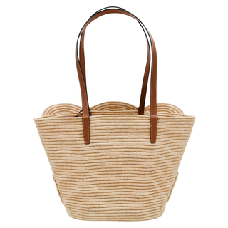 CELINE | Classic Panier Raffia & Leather Tote Bag with Removable Pouch