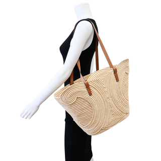 CELINE | Classic Panier Raffia & Leather Tote Bag with Removable Pouch