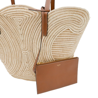 CELINE | Classic Panier Raffia & Leather Tote Bag with Removable Pouch