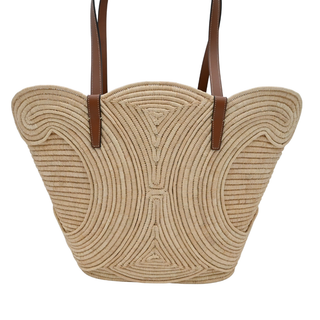 Classic Panier Raffia & Leather Tote Bag with Removable Pouch