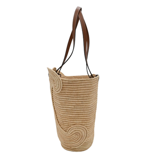 Classic Panier Raffia & Leather Tote Bag with Removable Pouch