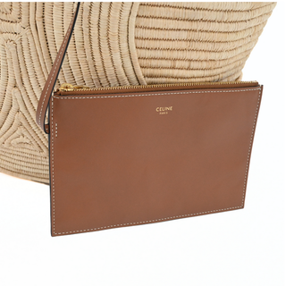 CELINE | Classic Panier Raffia & Leather Tote Bag with Removable Pouch