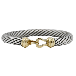 Sterling Silver & 14K Gold Buckle Classic Cable Bracelet