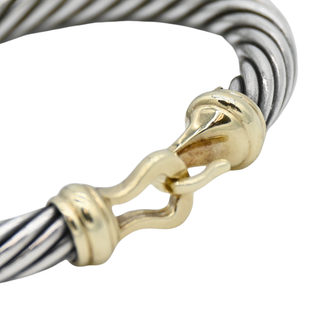Sterling Silver & 14K Gold Buckle Classic Cable Bracelet