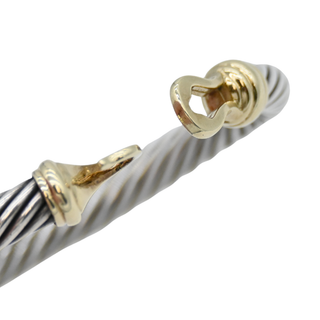 Sterling Silver & 14K Gold Buckle Classic Cable Bracelet