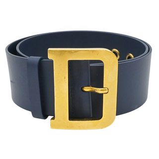 Navy Leather Logo Belt