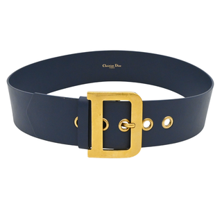 Navy Leather Logo Belt