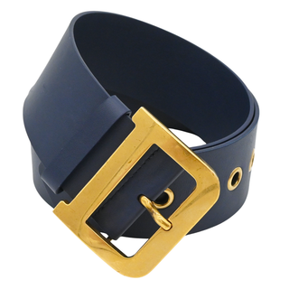 Navy Leather Logo Belt