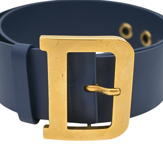 Navy Leather Logo Belt