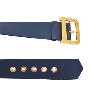 Navy Leather Logo Belt
