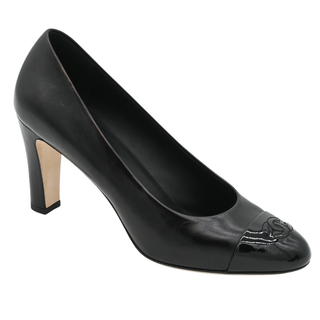 Black Leather CC Cap Toe Pumps