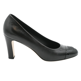 CHANEL | Black Leather CC Cap Toe Pumps
