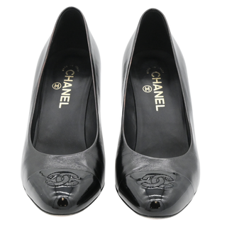 Black Leather CC Cap Toe Pumps