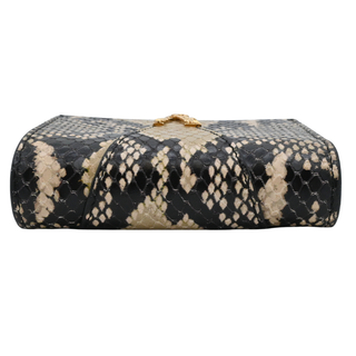 Black & Beige Python Embossed Leather V Logo Wallet