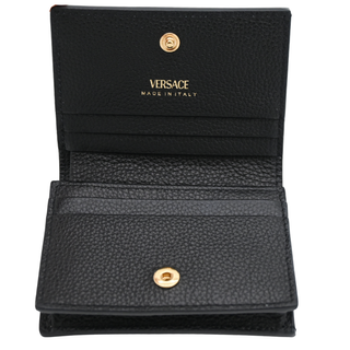 Black & Beige Python Embossed Leather V Logo Wallet