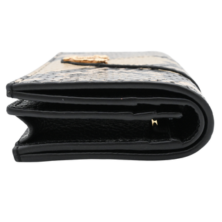 Black & Beige Python Embossed Leather V Logo Wallet