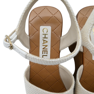 CHANEL | Ivory Woven CC Wooden Platform Sandals