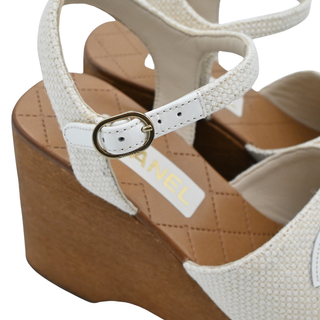 Ivory Woven CC Wooden Platform Sandals
