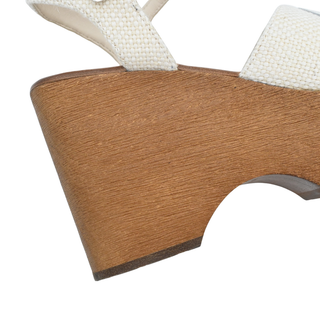CHANEL | Ivory Woven CC Wooden Platform Sandals