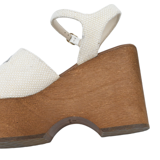 CHANEL | Ivory Woven CC Wooden Platform Sandals
