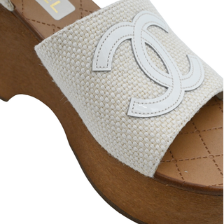 Ivory Woven CC Wooden Platform Sandals