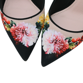 DOLCE & GABBANA | Black Floral Print Crystal Slingback Pumps