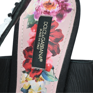 Black Floral Print Crystal Slingback Pumps