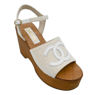 Ivory Woven CC Wooden Platform Sandals