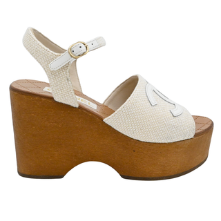 Ivory Woven CC Wooden Platform Sandals