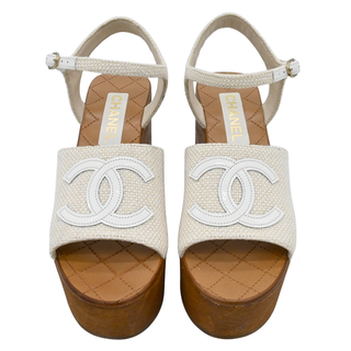 Ivory Woven CC Wooden Platform Sandals