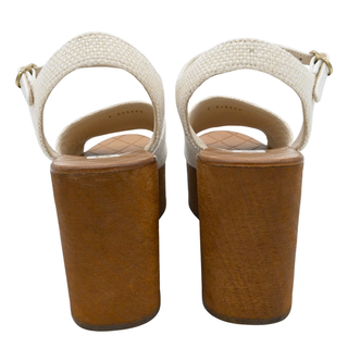 CHANEL | Ivory Woven CC Wooden Platform Sandals