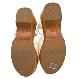 CHANEL | Ivory Woven CC Wooden Platform Sandals
