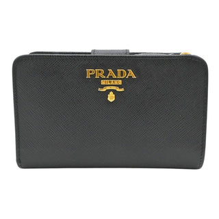 PRADA | Black Leather Zip Around Snap French Wallet