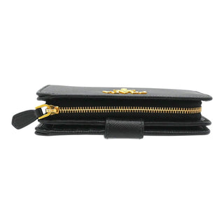 PRADA | Black Leather Zip Around Snap French Wallet