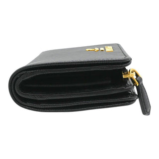 PRADA | Black Leather Zip Around Snap French Wallet