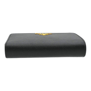 PRADA | Black Leather Zip Around Snap French Wallet